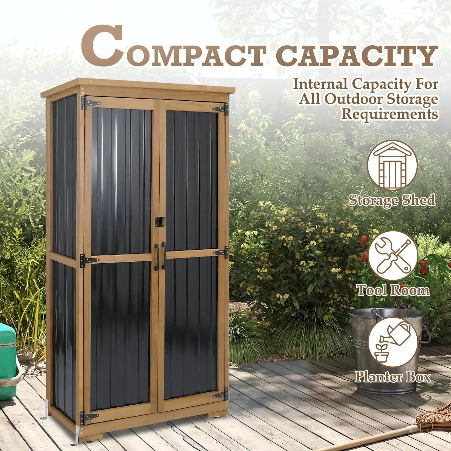 PETSCOSSET 17″L Outdoor Storage Shed, Storage Cabinet, Brown