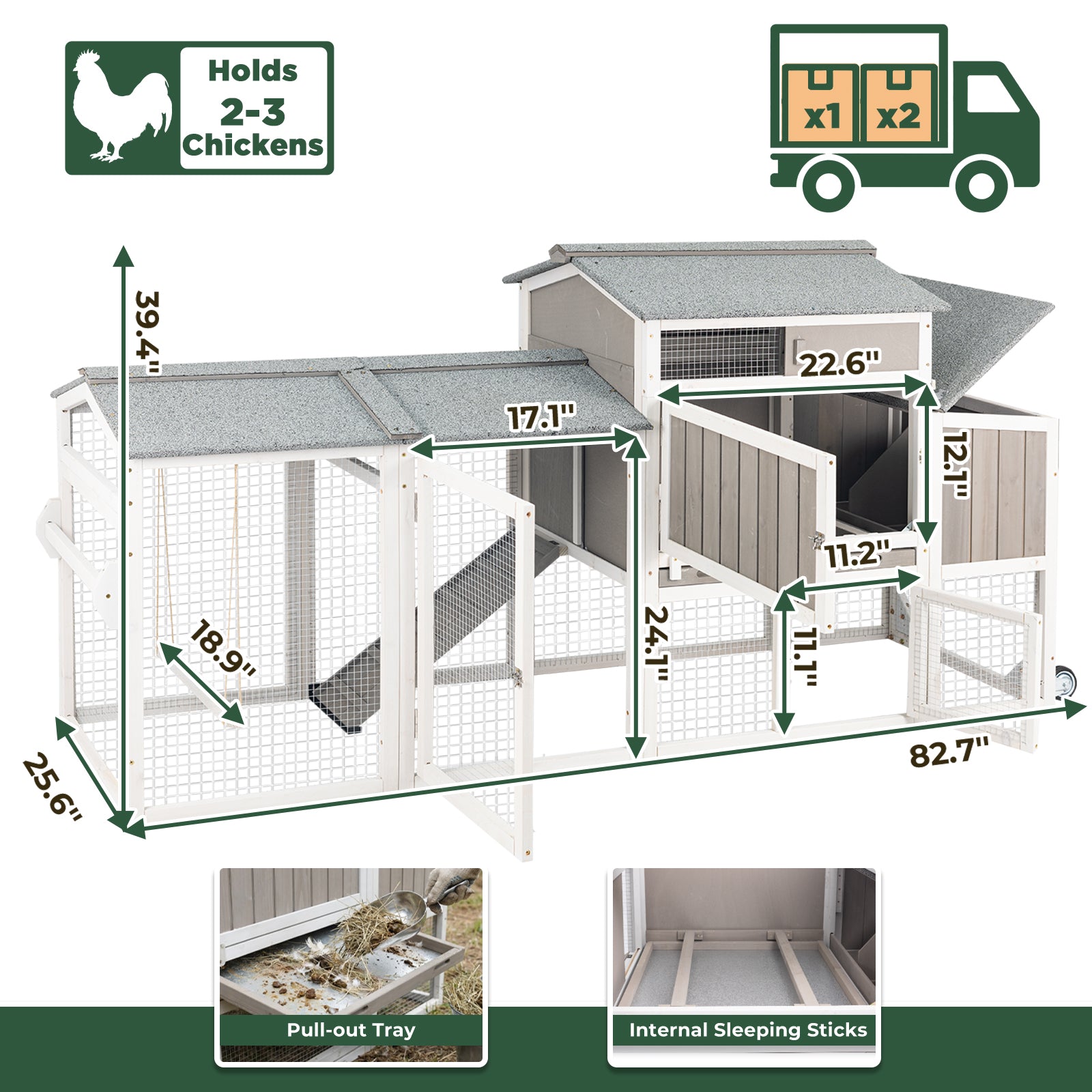 Small Chicken Coop with Run & Swing for 2–3 Chickens-Sloped Roof - PET83