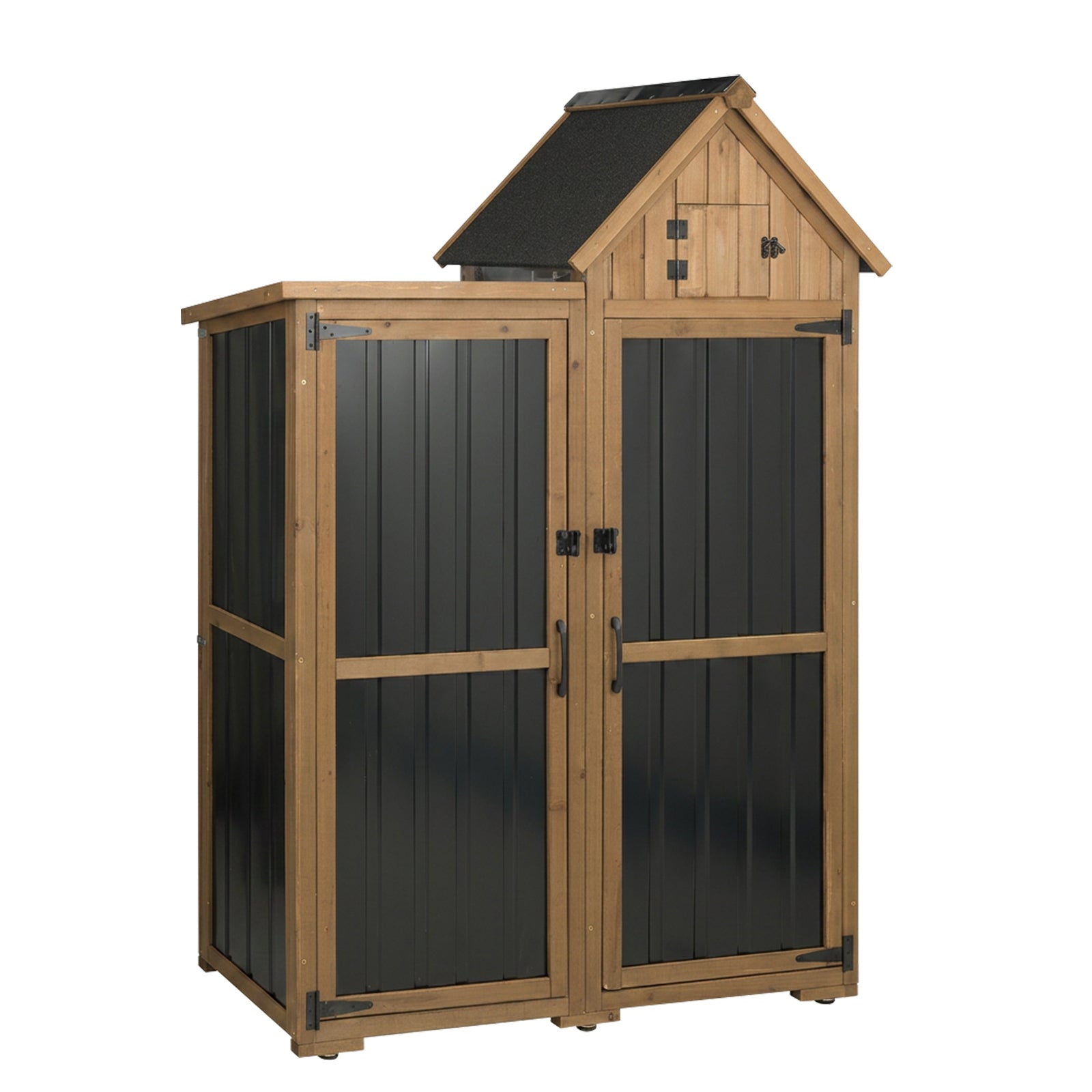 Outdoor Storage Cabinet, Wood & Metal Garden Shed with Lockable Doors-GF41