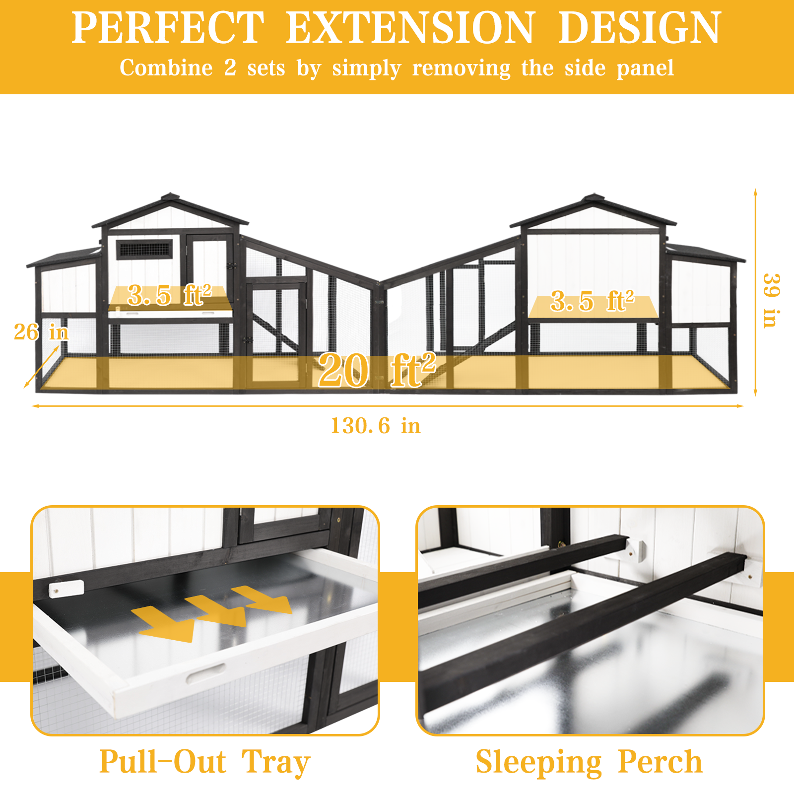 Chicken Coop Combinable Weatherproof & Predator-Proof - PET06 Black&White