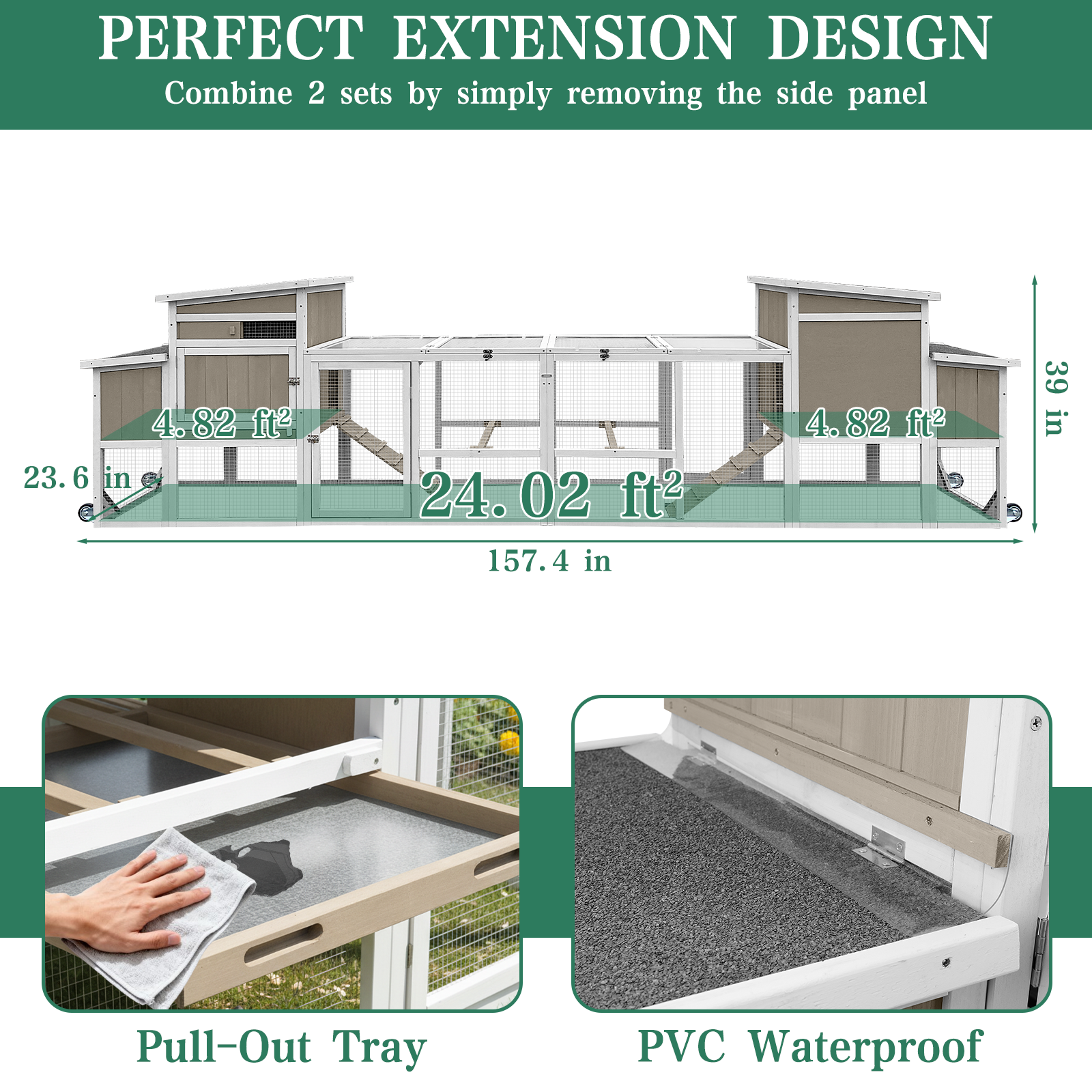 PETSCOSSET 75”L Chicken Coop Hen House Outdoor Wooden Poultry Cage
