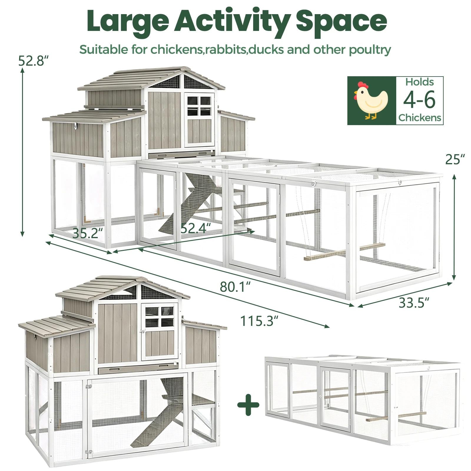 Large Expandable Chicken Coop – Predator-Proof Modular Hen House with Run (PET85 + PET88 Extensions)