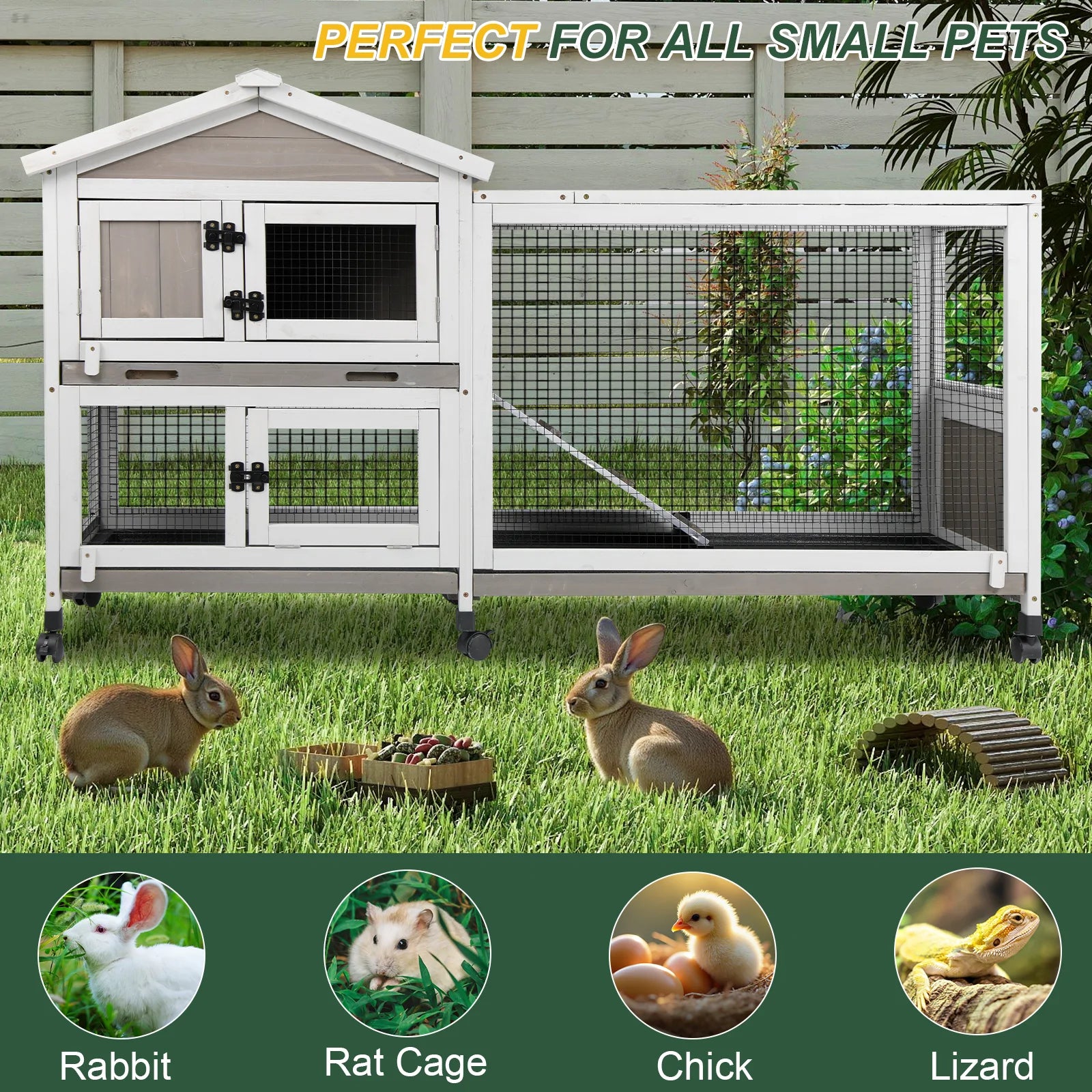 Bunny Hutch with Sturdy Wheels for Easy Movement
