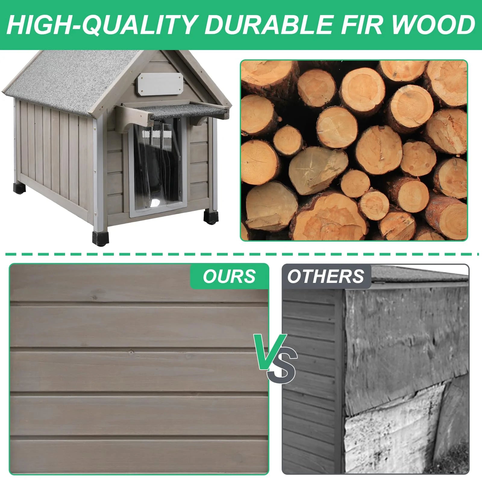 Wooden pet shelter with raised base for comfort