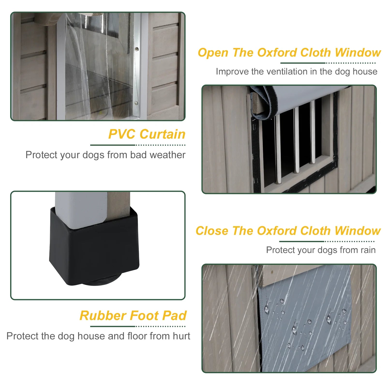 Outdoor wooden dog house side angle with anti-chewing metal