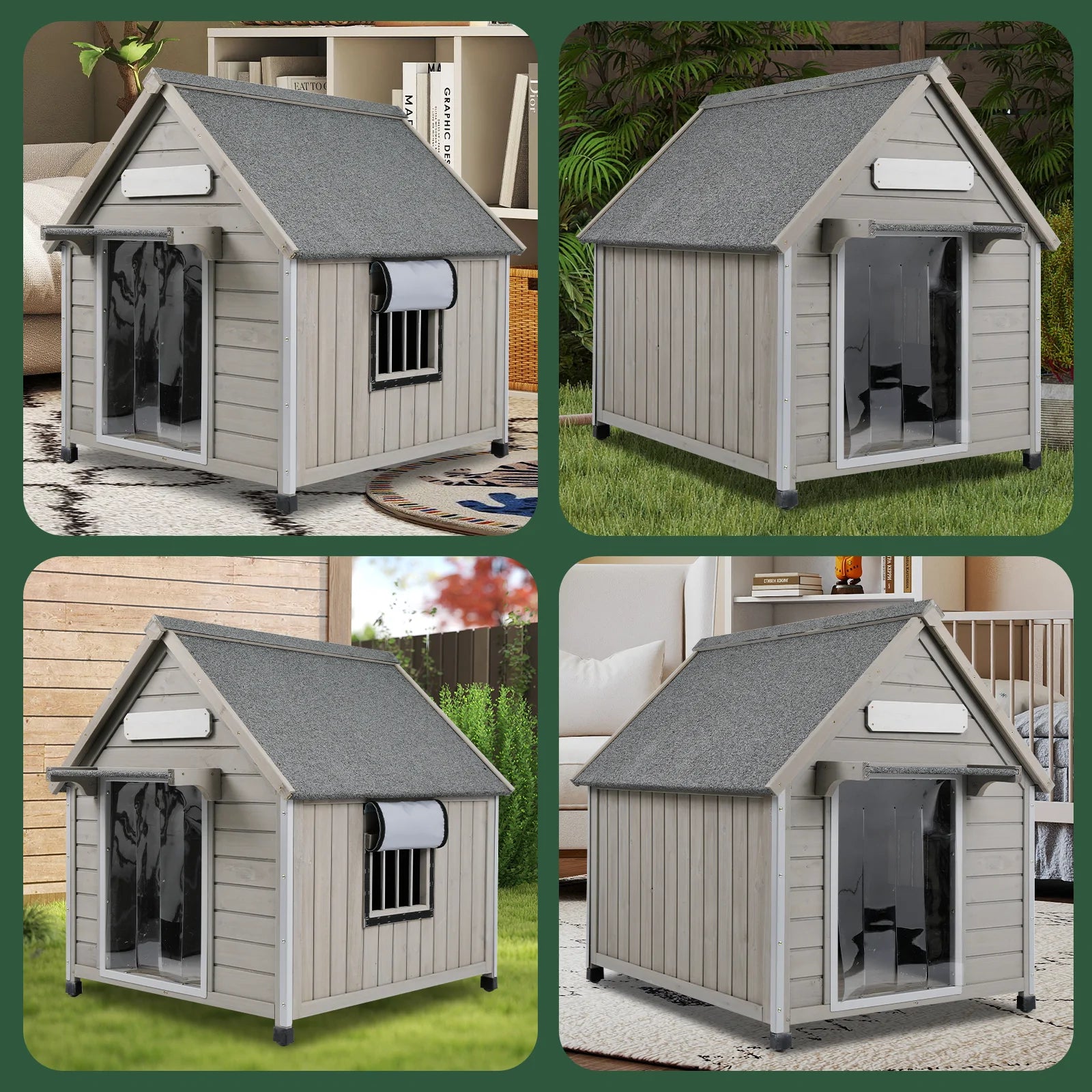 Wooden pet house with ventilation window for dogs