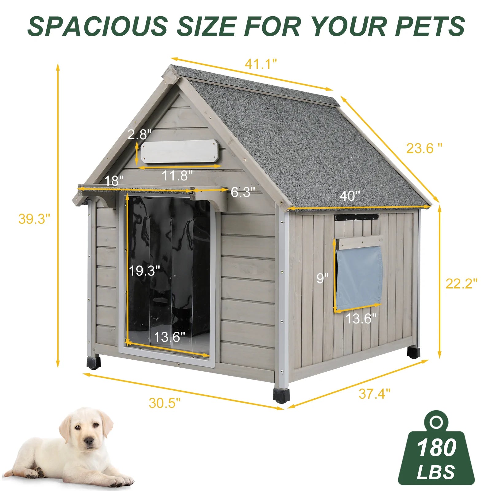PETSCOSSET 30.5 inch outdoor wooden dog house front view