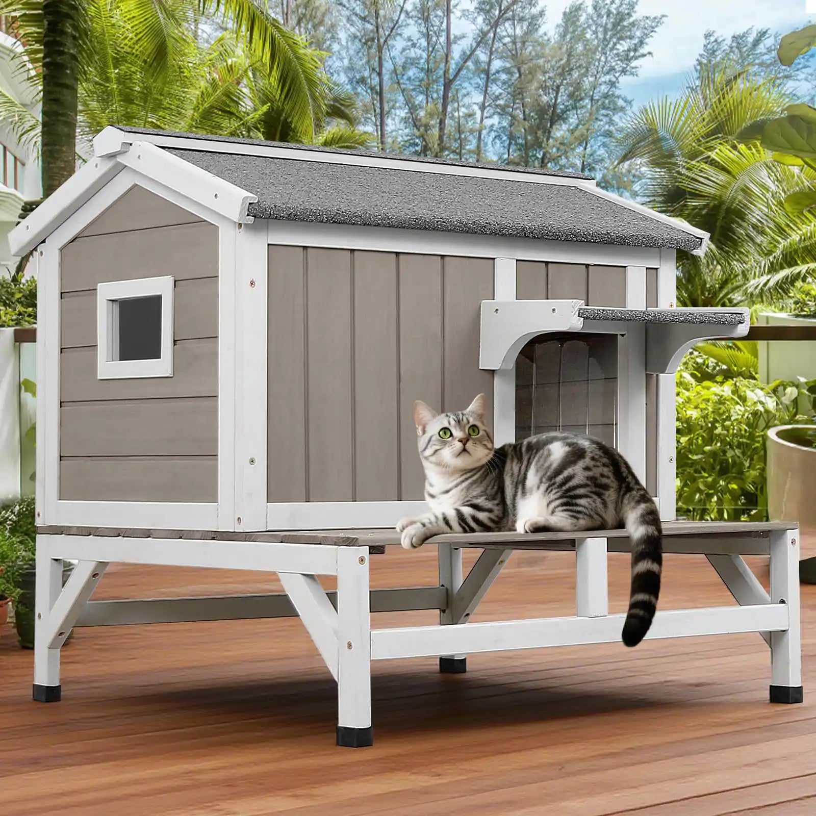 Outdoor wooden pet house with durable construction