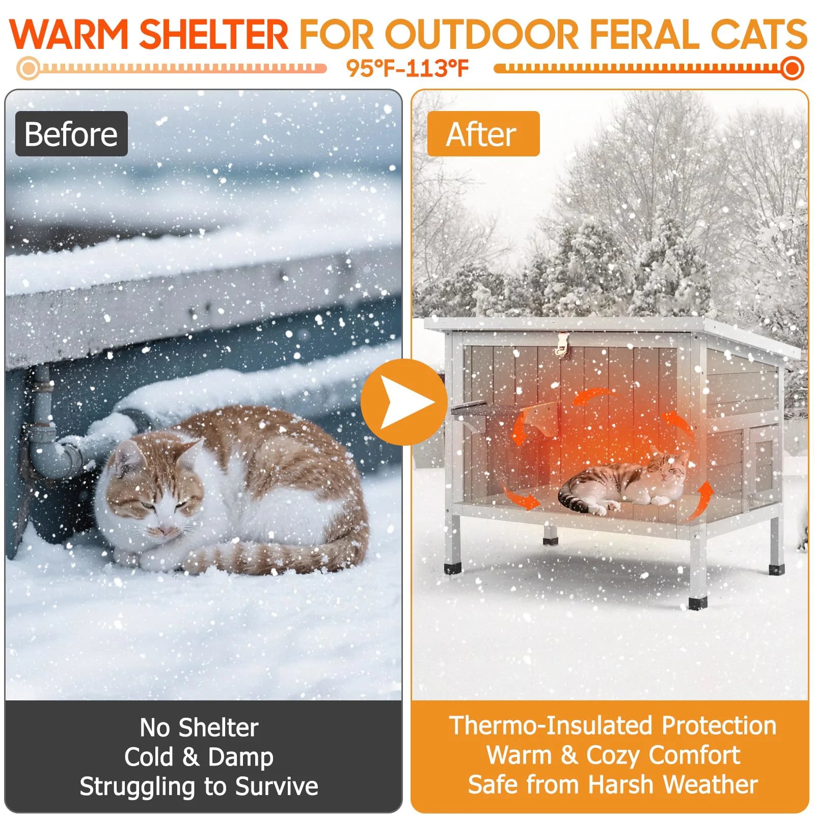 Winter-ready insulated wooden cat house