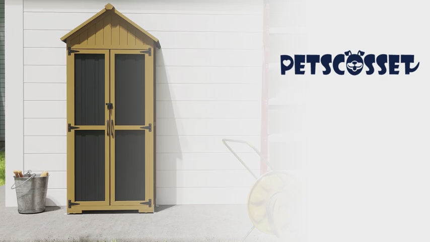 PETSCOSSET 27.55″L Outdoor Storage Shed, Wooden Garden Tool Cabinet,Brown