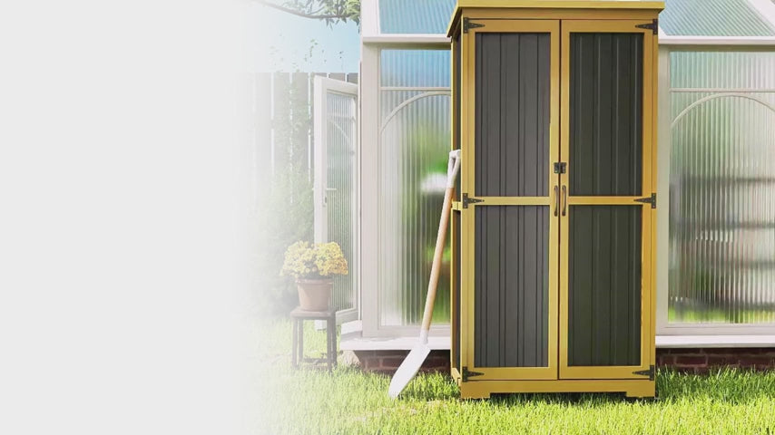 PETSCOSSET 17″L Outdoor Storage Shed, Storage Cabinet, Brown