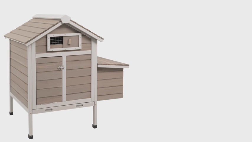 PETSCOSSET Chicken Coop with Nesting Box, 36″ Raised Hen House with Removable Tray, Grey