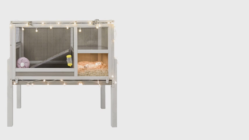 PETSCOSSET 38″L Guinea Pig Cages, Rabbit Cage Hutch with Ramp and Hideout, Small Animals, White/Grey