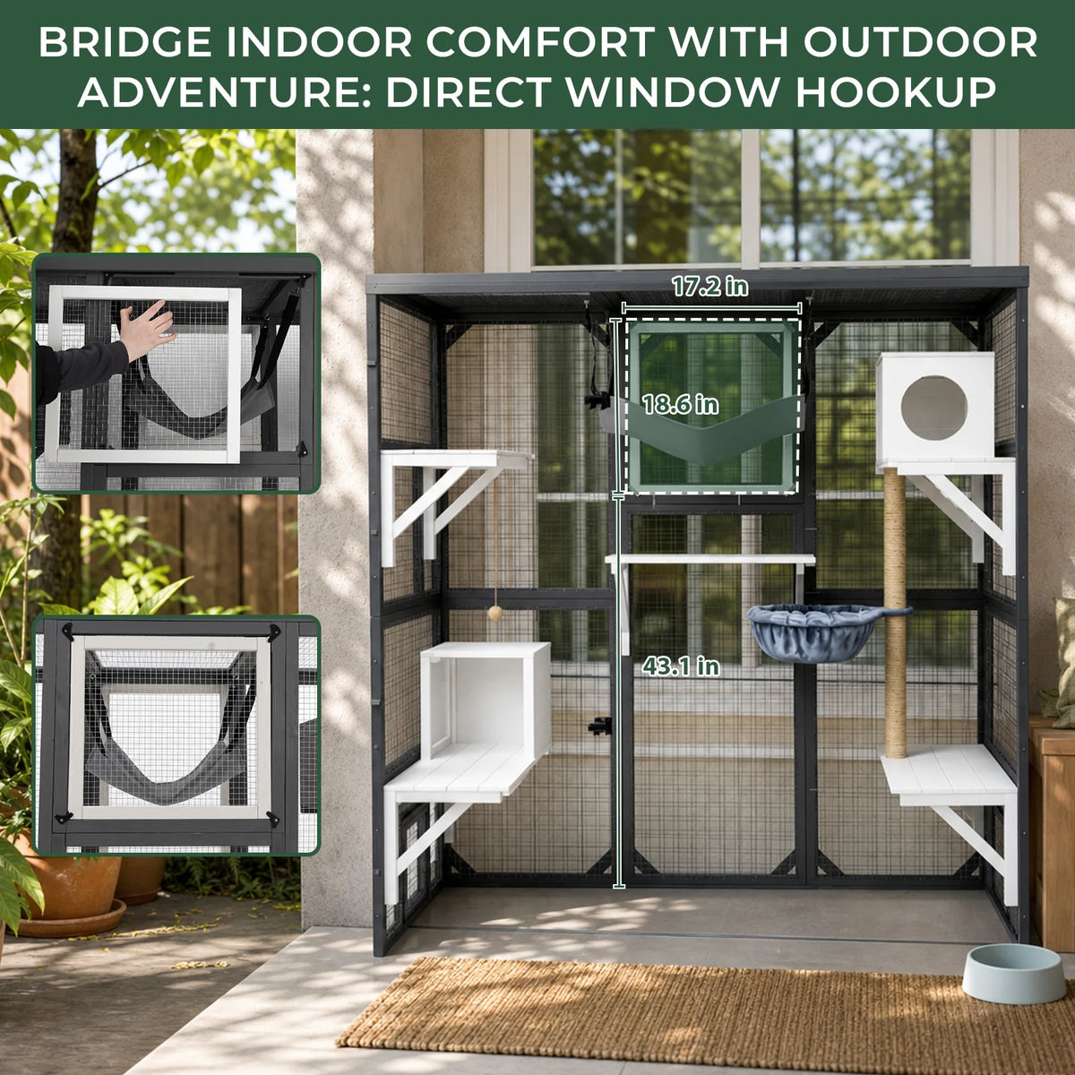 PetsCosset Walk-in Wooden Cat Enclosure with Window Access