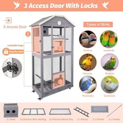 Close-up of secure lockable door on aviary