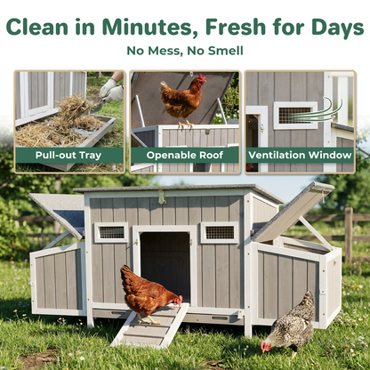 62" Fortified Chicken Coop with 4 Nesting Boxes & Pull-Out Tray-PET84
