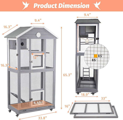 Front view of bird aviary with open mesh design