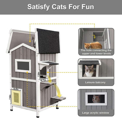 PETSCOSSET 04 green two-story wooden outdoor cat house