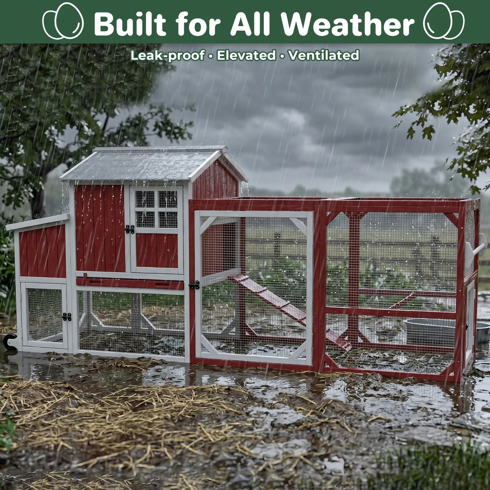 Medium Chicken Coop with Run for 4-8 Chickens Expandable to Large Coop