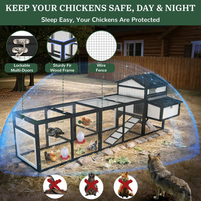 Large chicken coop with run for 4–12 chickens, includes 4 nesting boxes - PET27