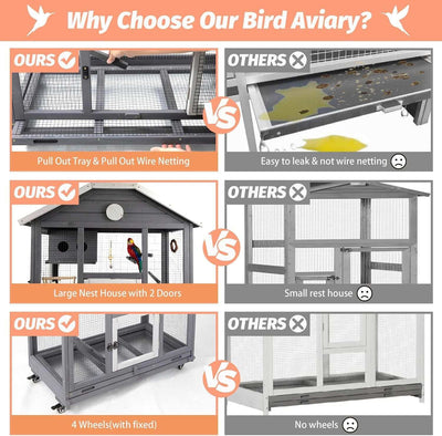 Mobile bird cage with 4 wooden wheels