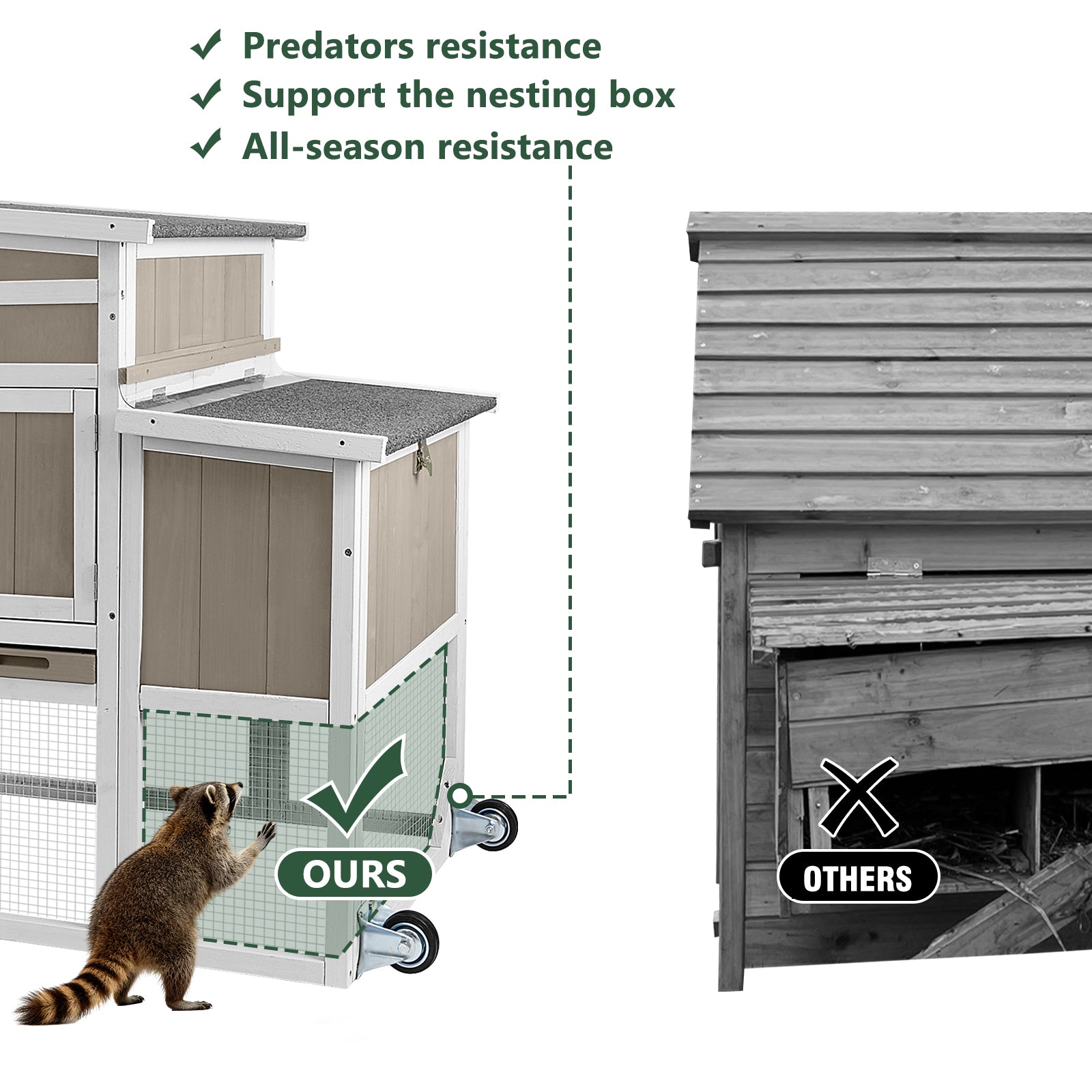 Medium Chicken Coop with Run for 2-6 Chickens with Wheels - PET23NEW