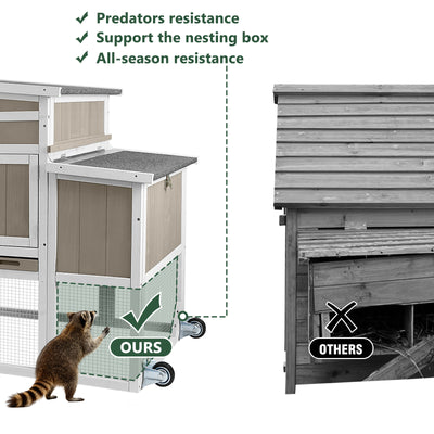 Medium Chicken Coop with Run for 2-6 Chickens with Wheels - PET23NEW