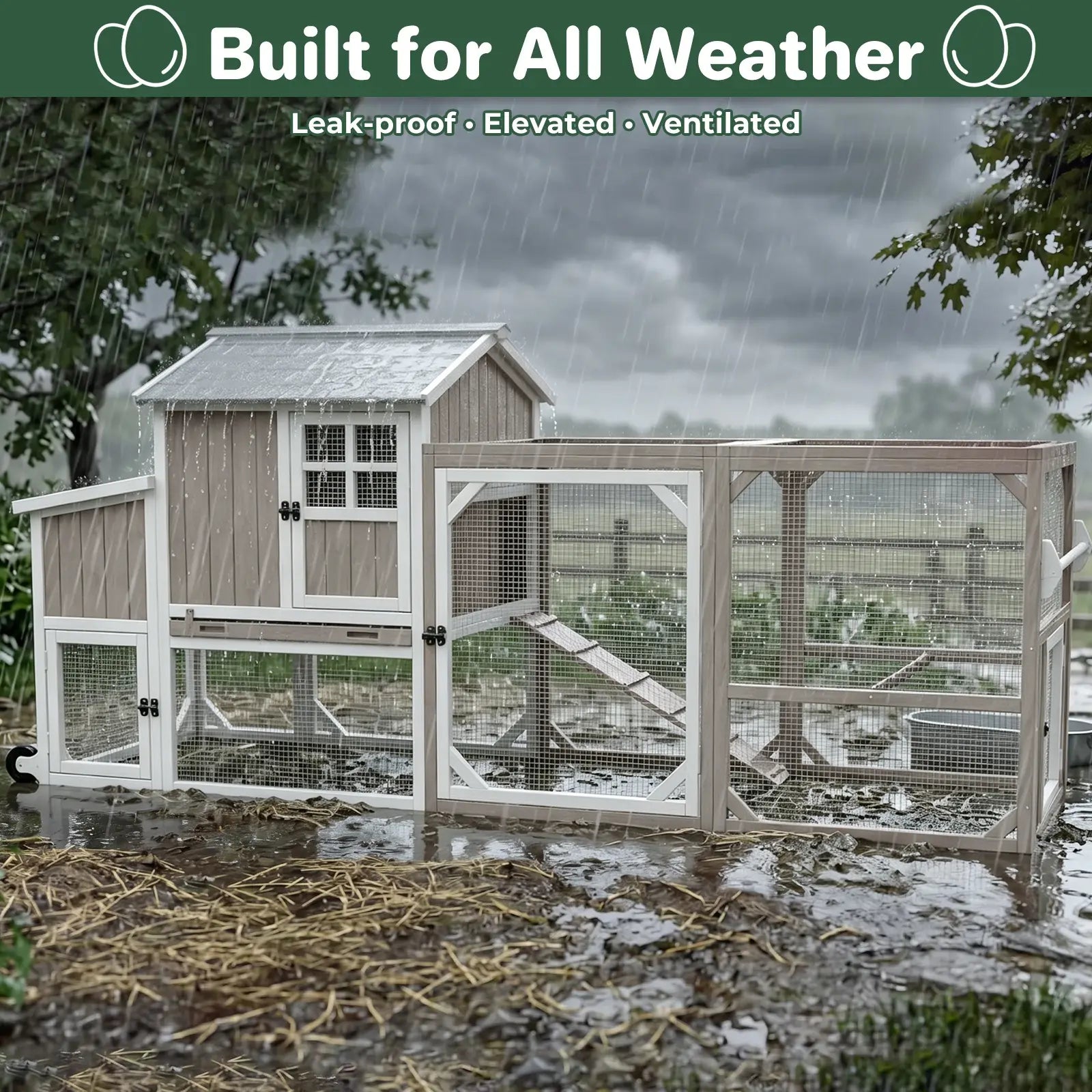 Medium Chicken Coop with Run for 4-8 Chickens Expandable to Large Coop - PET24