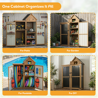 Outdoor Storage Cabinet, Wood & Metal Garden Shed with Lockable Doors-GF41