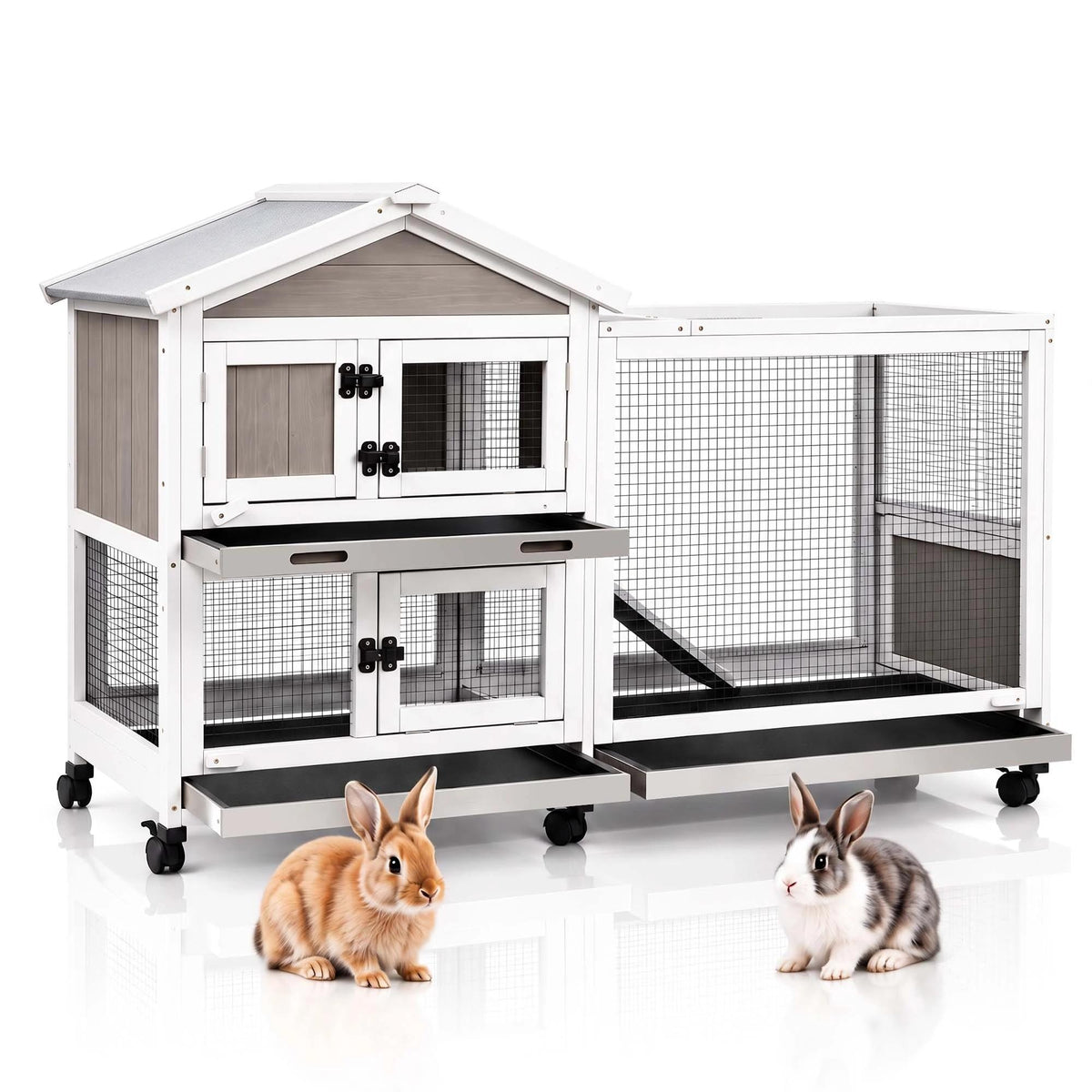 Rabbit Hutch - 2-Tier Wheel Leak-Proof Waterproof - PET40