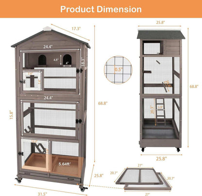 Bird cage with removable tray and easy cleaning