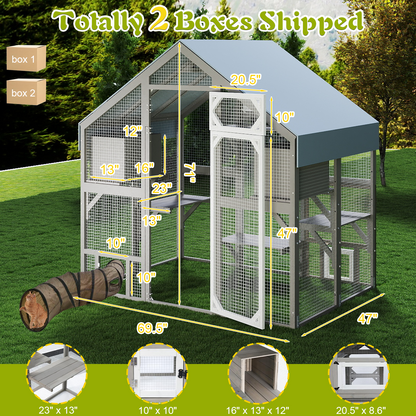 Weatherproof Walk-In Cat Enclosure with Bridges,4 Platforms & 2 Resting Boxes-PET12NEW