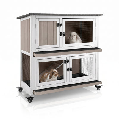 PETSCOSSET Rabbit Hutch (36"L) - 2-Story, Wheels & 2 Trays - PET34