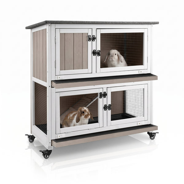 PETSCOSSET Rabbit Hutch (36"L) - 2-Story, Wheels & 2 Trays - PET34