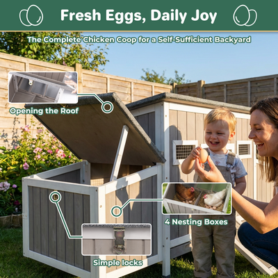 PETSCOSSET 62"L Weatherproof Outdoor Chicken Coop for 2-4 Chickens, Large Hen House with 4 Nesting Boxes