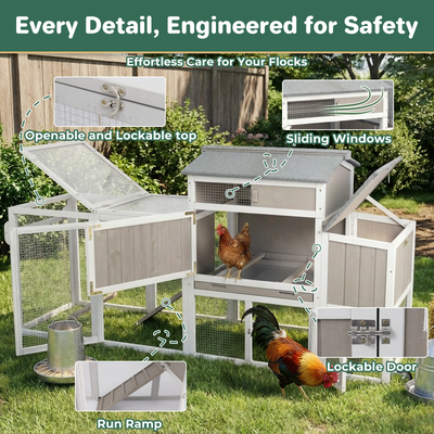 Small Chicken Coop with Run for 2–3 Chickens-Transparent Baffle Roof