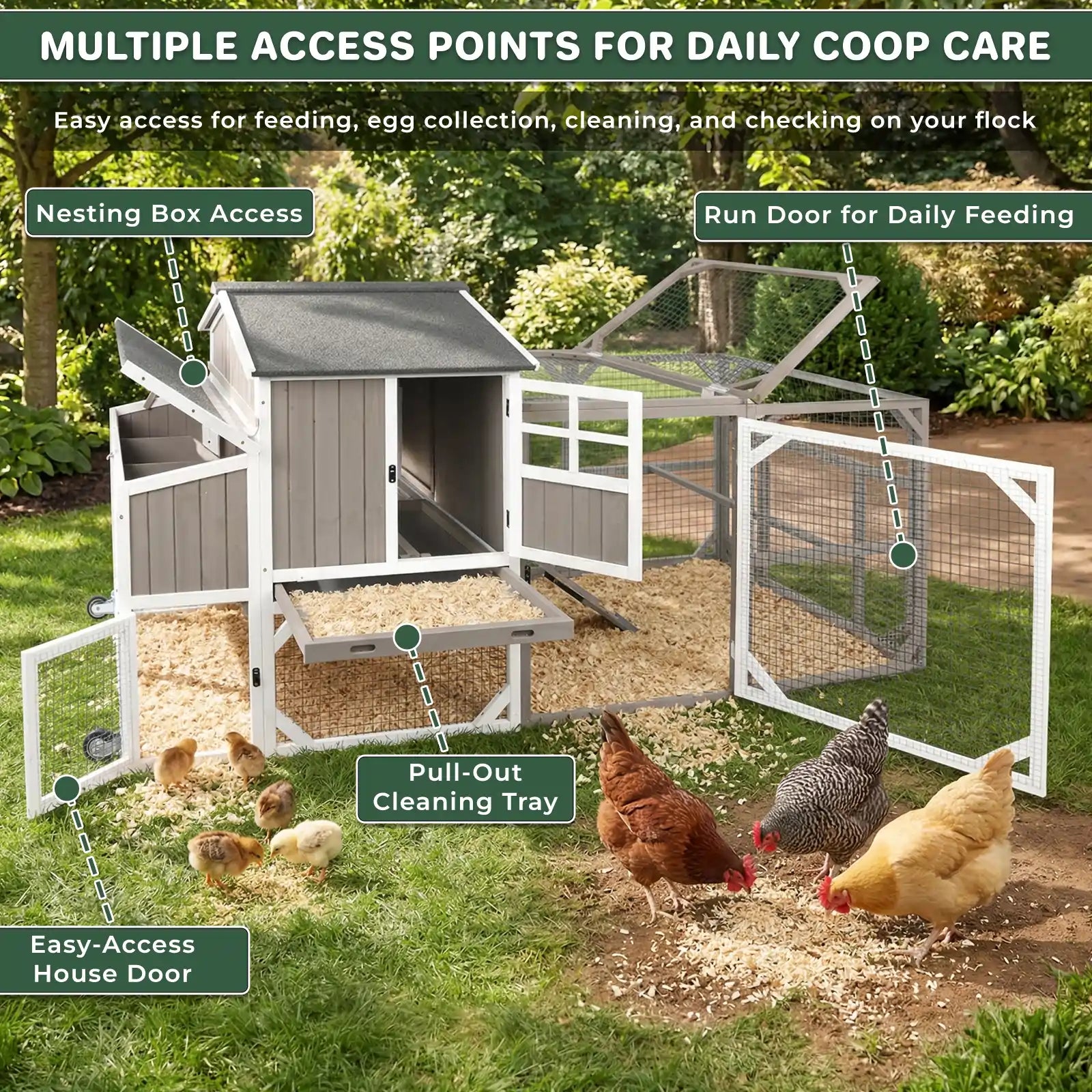 Medium Chicken Coop with Run for 4-8 Chickens Expandable to Large Coop - PET24