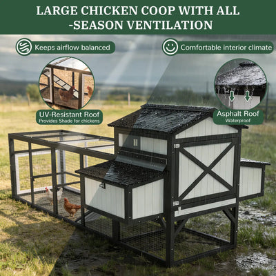 Large chicken coop with run for 4–12 chickens, includes 4 nesting boxes - PET27