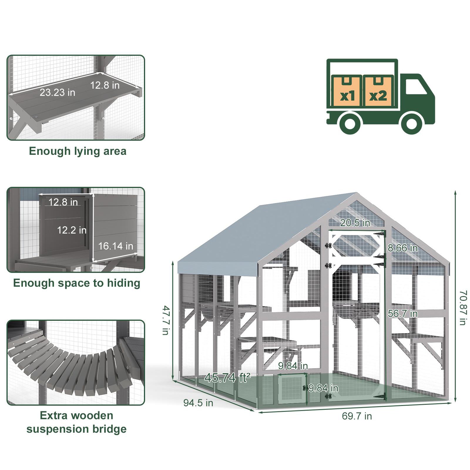 Extra Large Walk-In Catio - Outdoor Enclosure with Bridge & 2 Resting Boxes - PET12NEW