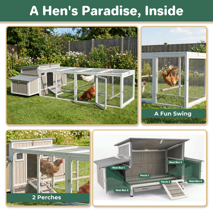106" Chicken Coop with Run for 2-6 Chickens, 4 Nesting Boxes & Swing-PET8488