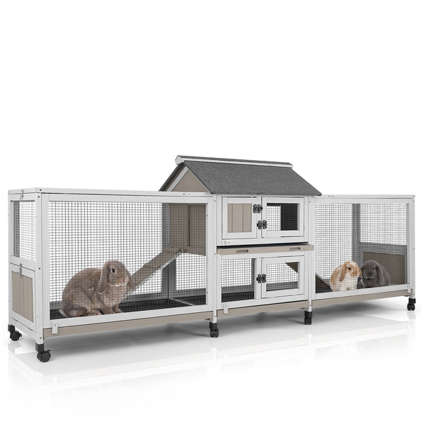 PETSCOSSET Large Rabbit Hutch (93"L) - 2-Story, Double Runs & Wheels - PET81