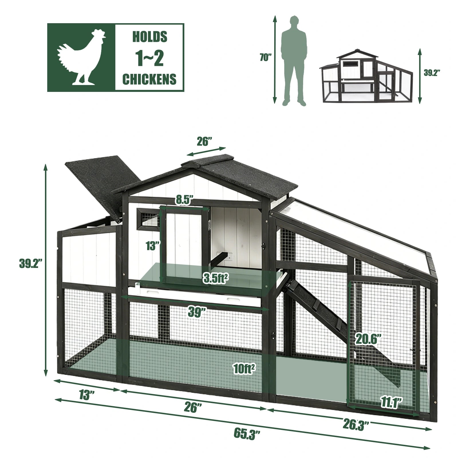Modular Small Chicken Coop with Run for 2–3 Chickens - PET06