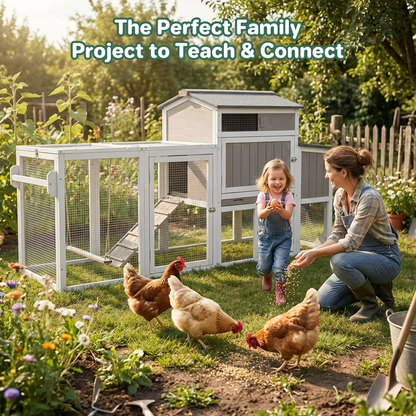 Weatherproof Hen House Chicken Coop on Wheels with Run-PET82-GREYWHITE