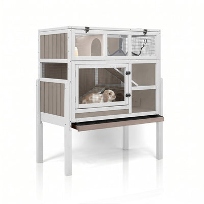 PETSCOSSET Rabbit Hutch (36"L) - 3-Story, Hammock & Tray - PET38