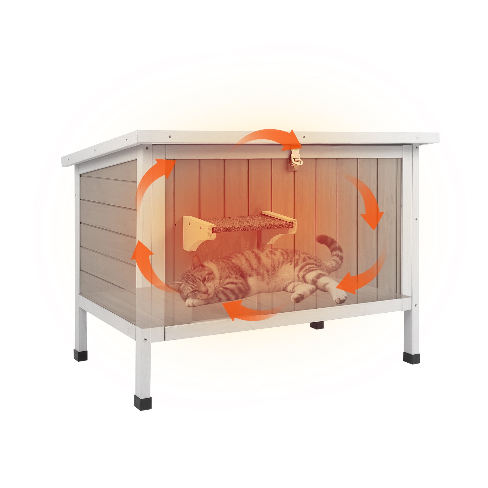 34.5" Outdoor Weatherproof Insulated Cat House Wooden Feral Shelter with Foam & Raised Base-PET76