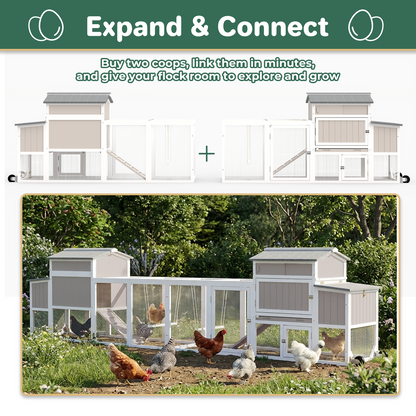 Weatherproof Hen House Chicken Coop on Wheels with Run-PET82-GREYWHITE