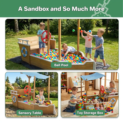 UV-Resistant Ship Sandbox with Built-in Seats & Storage, Liner, for Kids 2-8-GF02