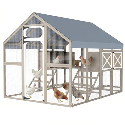 Large Chicken Coop for 8-12 Chickens, Walk-In Run with Nesting Boxes-PET29