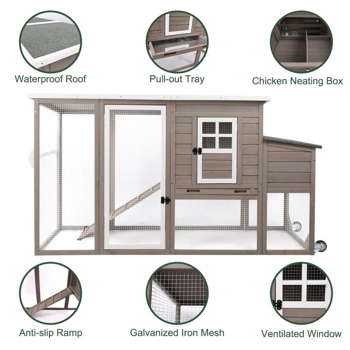 Small Chicken Coop with Run for 2-3 Chickens with Wheels