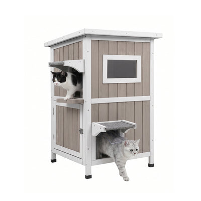 Weatherproof Two-Story Feral Cat Shelter Cat House -PET20